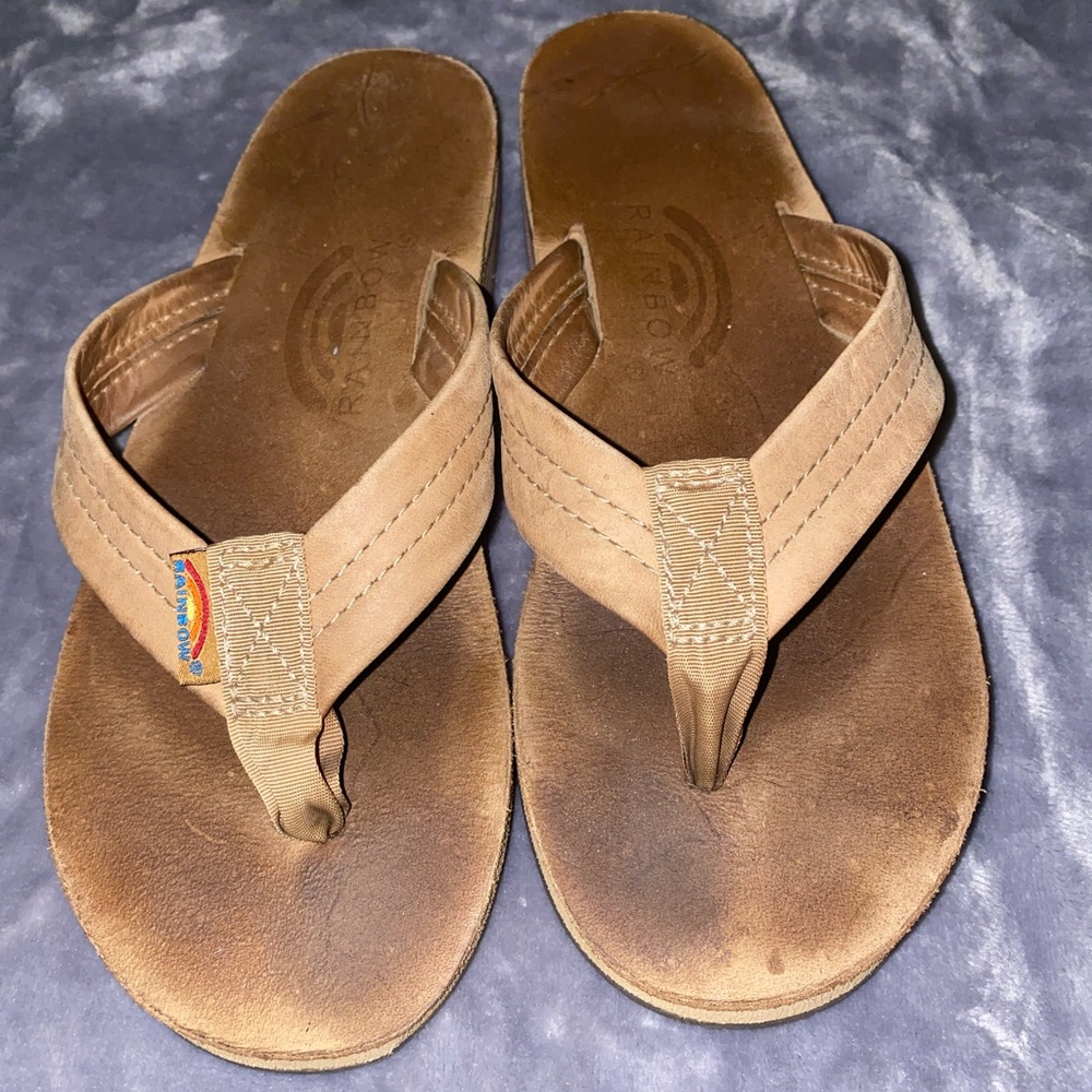 Rainbow leather flip-flops